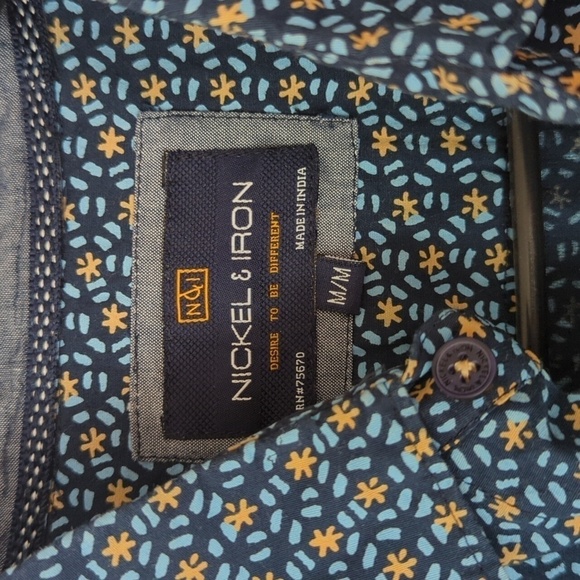 Nickel & Iron Navy Blue Abstract Print Long Sleeve Button Up Size Medium - Picture 2 of 8